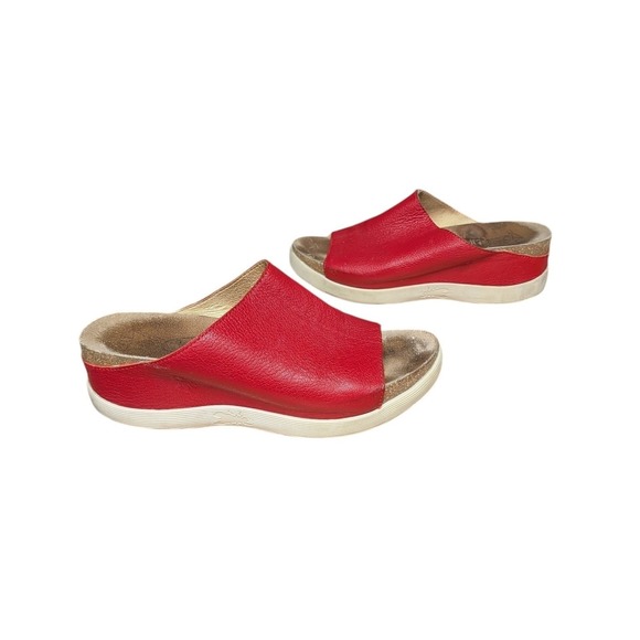 Fly London Shoes - Fly London Wigg Wedge Slide Platform Sandals Red Pebbled Leather Mules Size 40/9
